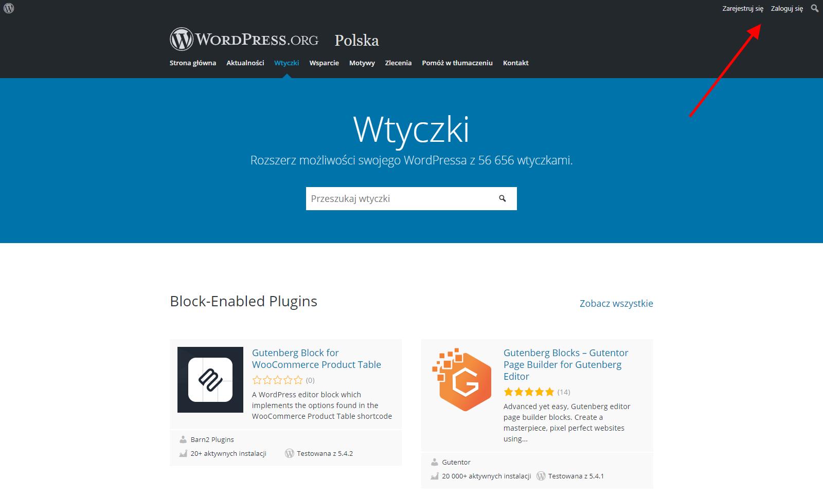 Repozytorium WordPress.org - Zakładka Wtyczki